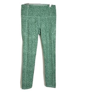 Under Armour Womens Leggings Size Small Cropped Green Wavy Printed Heat Gear Fit